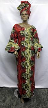 African-Olive-and-Red-Bell-Sleeve-Dress