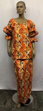 African Black Orange Abstract Skirt Set