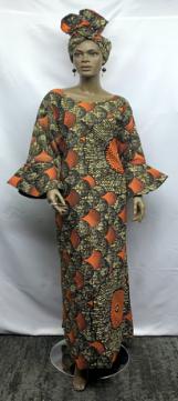 African-Orange-Brown-Bell-Sleeve-Dress
