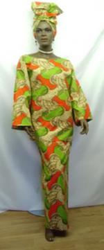 African-Orange-Green-Print-