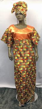 African-Orange-on-Orange-Print-Long-Dress