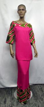 African Pink Green Two Toned Skirt Set