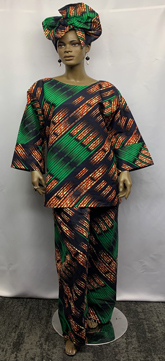 African-Print-Green-Abstract-Pants-Suit