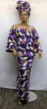 Elegant African Purple Abstract Skirt Set