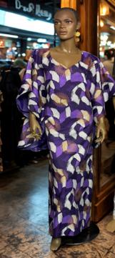 African-Purple-White-Drop-Cape-Dress