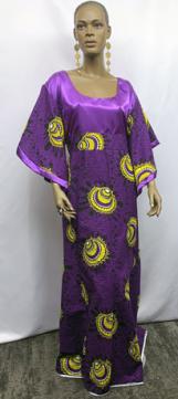 African Purple on Purple Print Long Dress