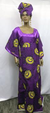 African-Purple-on-Purple-Print-Long-Dress