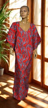 African-Red-Multicolor-Drop-Cape-Dress