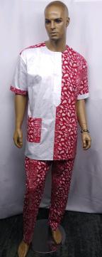 African Red White Panelled Suit