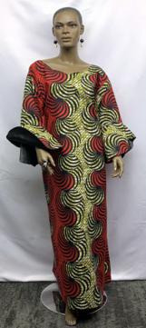 African Olive and Red Bell Sleeve Dress