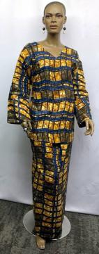 African Rust Brown Royal Blue Skirt Set