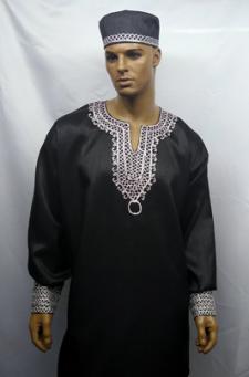 African-Shirt-Black-Silver-Embroidered-Cuff-Sleeve-Shirt