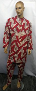 African Shirt-Red Print Pattern Shokoto Set