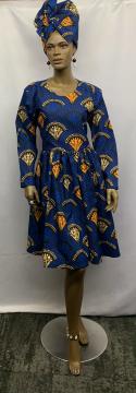 African Short Blue Gold Dress