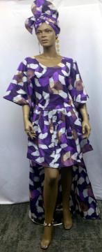 African Short Purple Print Makeba Dress