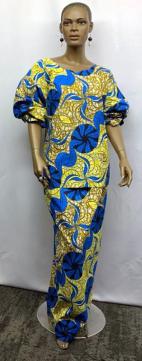 African Yellow Blue Swirl Skirt Set