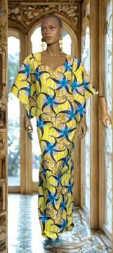 African-Yellow-Blue-Drop-Cape-Dress