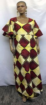 African-Yellow-Burgundy-Print-Dress
