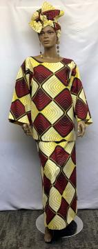African-Yellow-Burgundy-Skirt-Set