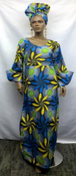 African Yellow Powder Blue Long Dress