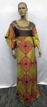 African Brown on Brown Gold Print Long Dress