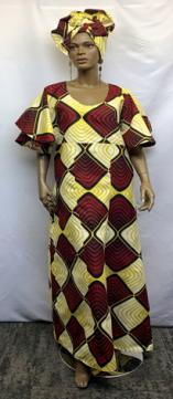 African Yellow Burgundy Print Dress