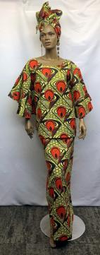 Elegant-African-Orange-Olive-Skirt-Set