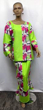 Elegant Lime Green Fuchsia Skirt Set