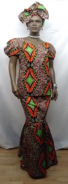 Elegant African Scallop Sleeve Peplum Skirt 3pc Set
