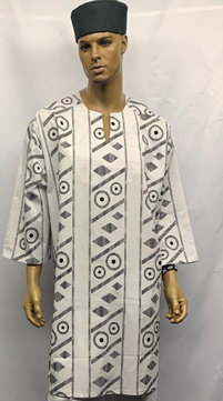 African Shirt - White Black Mud Cloth Print Dashiki