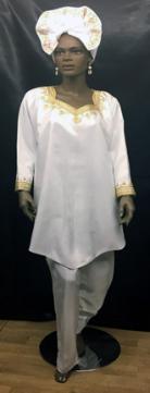 Elegant White Embroidery V Top w/Pants