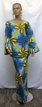 African Yellow Powder Blue Skirt Set