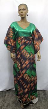 African Green on Green Print Long Dress