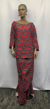 African Red Deep Navy Blue Skirt Set