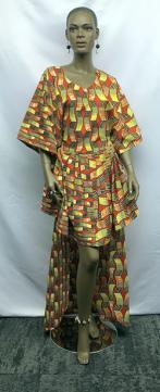 African Dress- Orange Olive Green Print Makeba Dress  