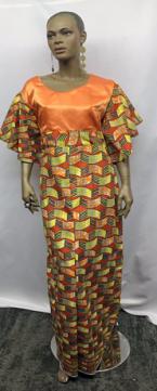 African Orange on Orange Print Long Dress