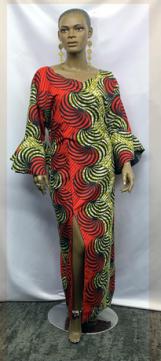 Elegant Red Print Dress w/Split