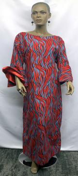 African Long Red and Purple Bell Sleeve Dress
