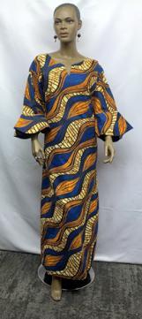 African Blue Rust Colored Bell Sleeve Dress