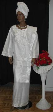 African Wedding Dress-  White and Silver Buba Dress