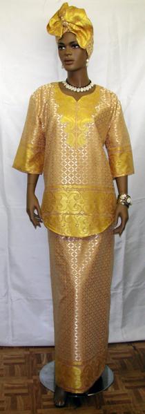 African Dress- Embroidery Beige and Gold Dress