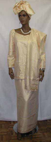 African Dress- Mirror George Cream and Gold Dress