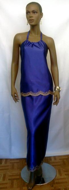 African Elegant Royal Blue Satin Skirt Set