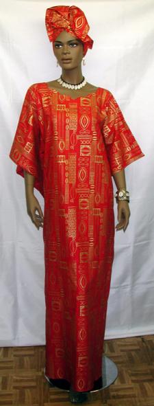 African Dress- Ethnic Red and Gold Caftan w/Headwrap