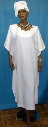 African Dress- White and Silver Caftan w/Headwrap