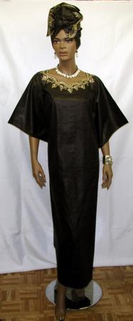 Afican Dress-  Black and Gold Caftan w/Headwrap
