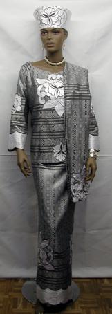 African Dress- Silver and Black Dress w/ Crown