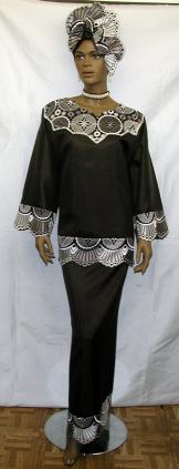 African Dress- Elegant Black and White George Dress