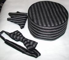 African Hats- Black & Gray Bowtie and Kufi for Men 