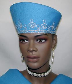 African Hat- Women Sky Blue and Silver Open Crown
